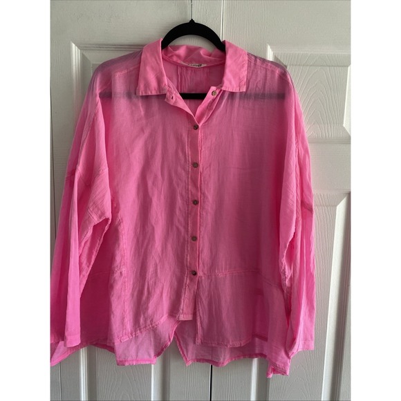 Intimately Free People Womens XS Pink Button Down Oversized Bright - Picture 1 of 4